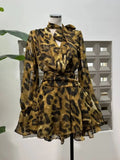 Hot Leopard Print Dress/Sexy V-neck/Long Sleeve Mini Dress/Evening Party Dress/Nightclub/Cocktail Gowns.