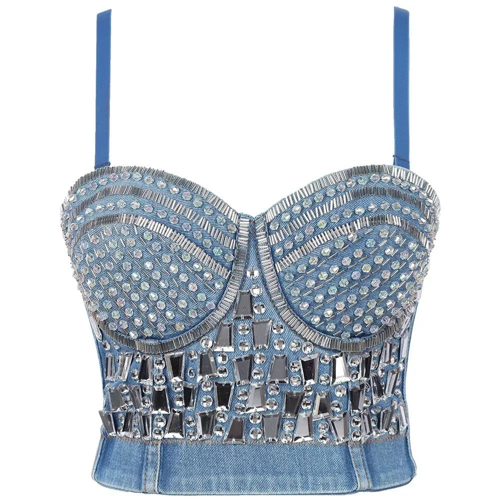 Fashion Sequined Tank Top/Shiny Shaper Push Up Bra/Sexy Halter Cropped Top/Bralette Corset Camis.