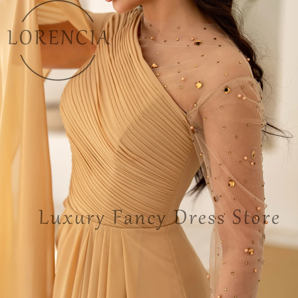 Elegant Sequined Pleated Women’s Dress/Cape One Shoulder/Sparkly Crystal Sleeves/ Straight Evening Party Gowns Customized.