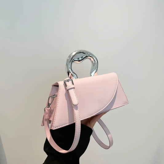 Luxury Heart Handle Mini Handbag – Structured Crossbody & Clutch Purse with Metallic Top Handle