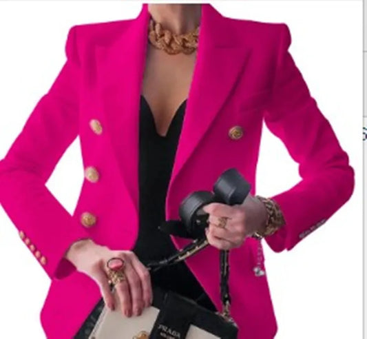 Women’s Luxury Colored Double-Breasted Blazer with Gold Buttons | Tailored Chic Statement Jacket