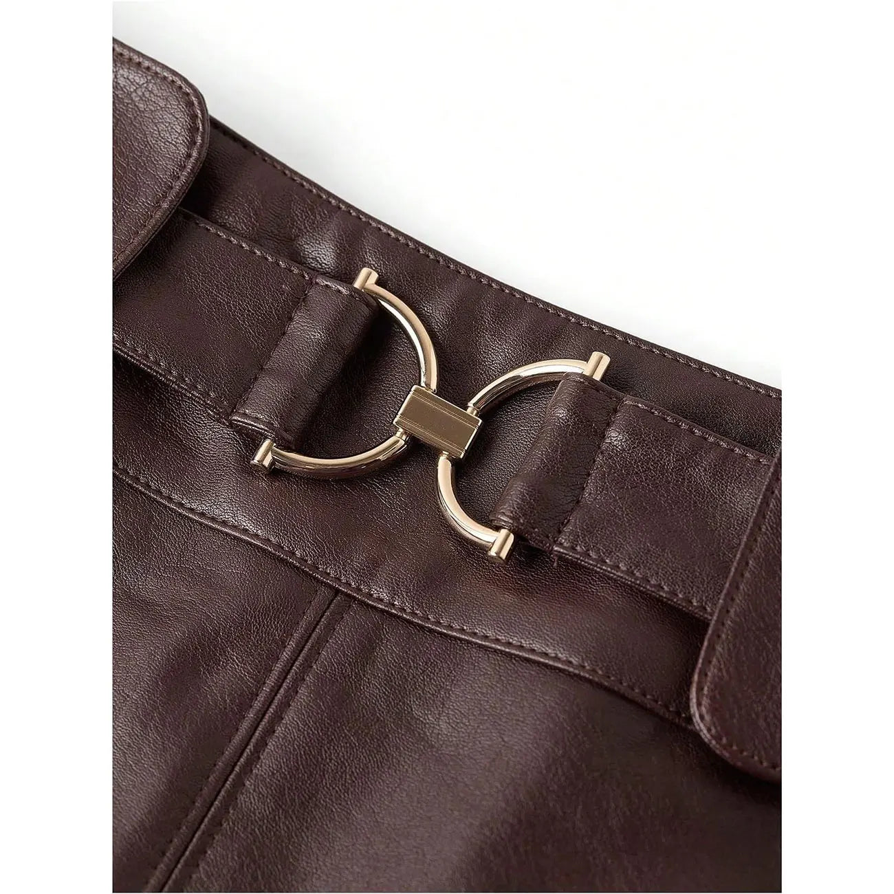 Women’s Belted Faux Leather A-Line Mini Skirt