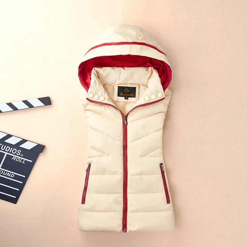Hoodie Winter Cotton Vest/Warm Streetwear/Loose Sleeveless Parkas Vest Women.