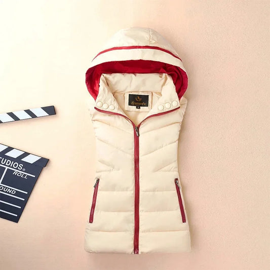 Hoodie Winter Cotton Vest/Warm Streetwear/Loose Sleeveless Parkas Vest Women.