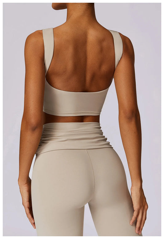 High-Waisted Flared Active Pants with Sculpting Fit – Neutral Beige