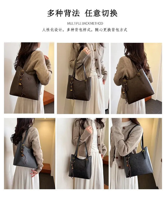Women’s PU Leather Shoulder Tote Bag – Elegant Structured Handbag with Gold-Tone Accents | Modern Blend Boutique