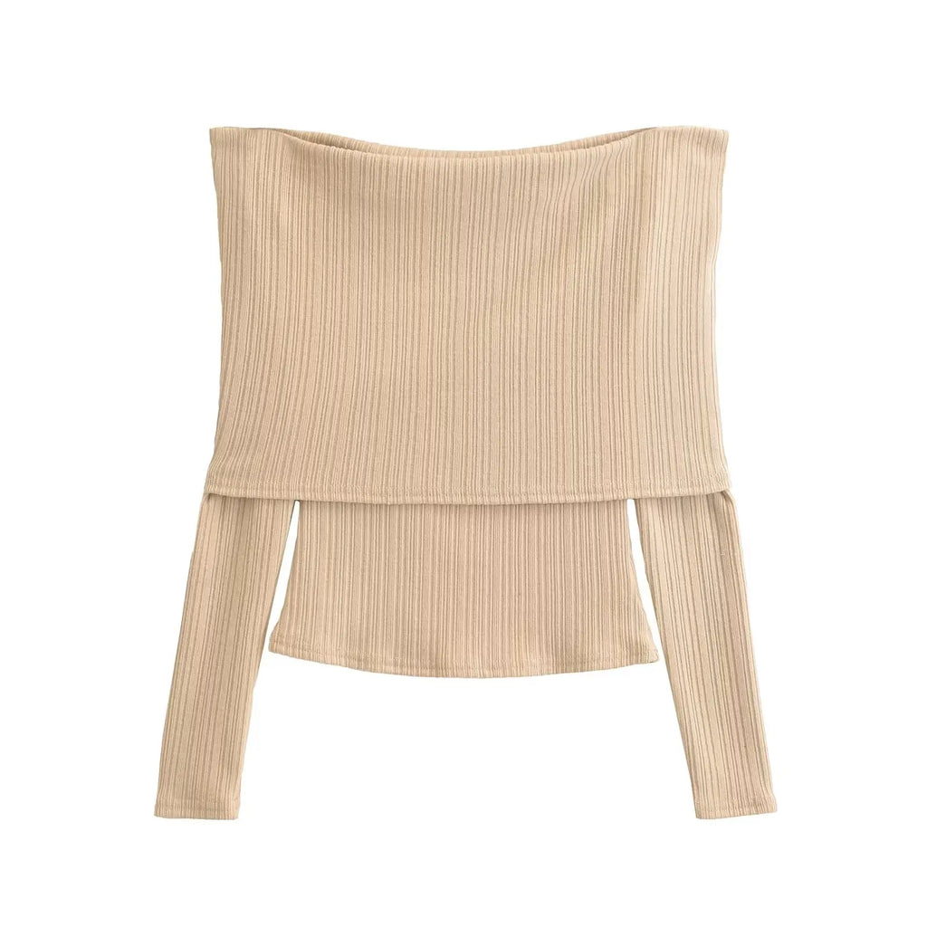 Long Sleeved Knitted Blouse/One Shoulder Design Blouse/Women's Slim Fit Slim Top/V ersatile Commute Style.