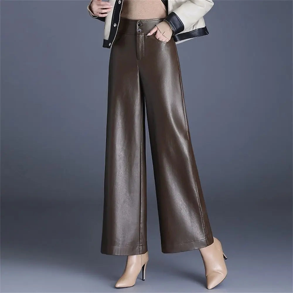 Solid Thick Leather Pant’s/Button Up Pant’s/High Waist Fitted/England Modern Style Pant’s.