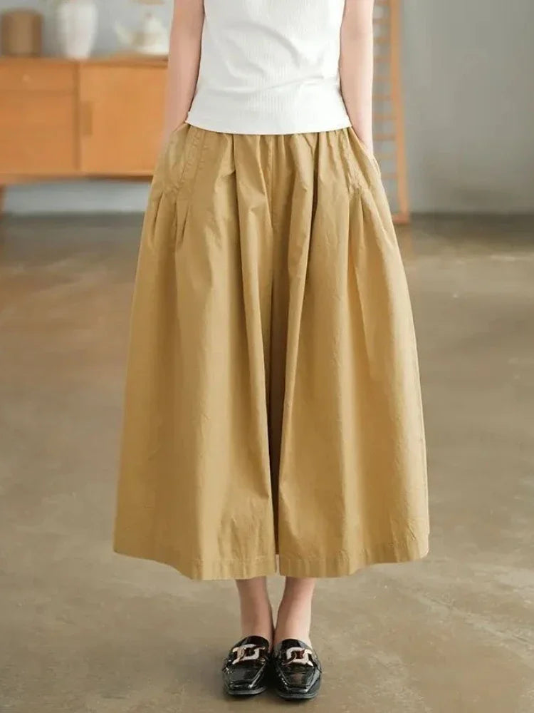 Retro Style Khaki Pant’s/Pure Cotton Casual Wear/Loose Fit Elastic Waist/Wide Leg Pant’s/Artistic Comfy Daily Bottom’s.