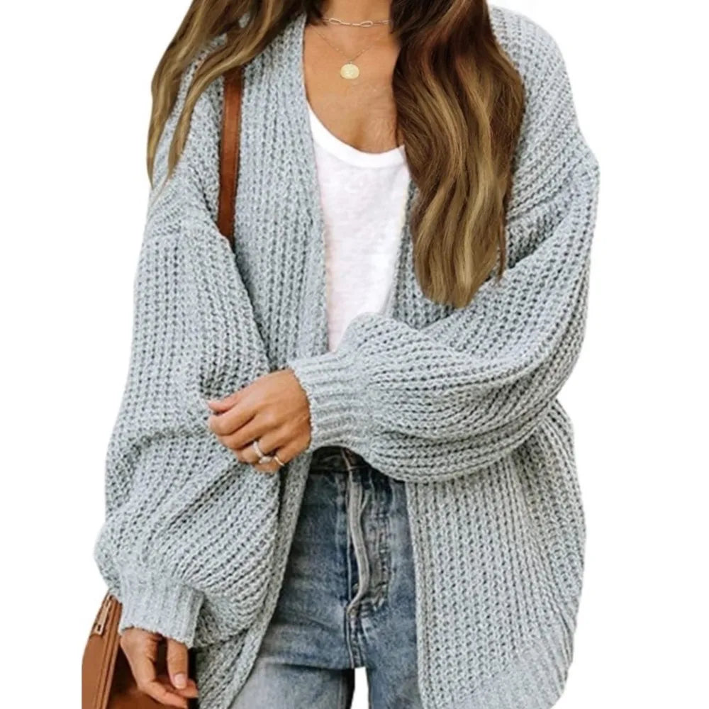Lantern Sleeve Thick-Knit Cardigan | Timeless Elegance Knit