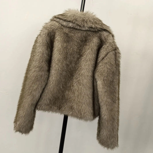 Faux Fox Fur Jacket/Autumn Winter Coat’s/Warm Luxury Fur Long Sleeve Artificial Fur Overcoat.