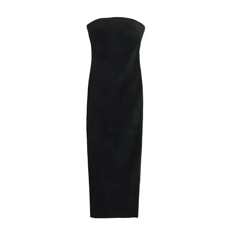 The Denim Muse Strapless Midi Dress