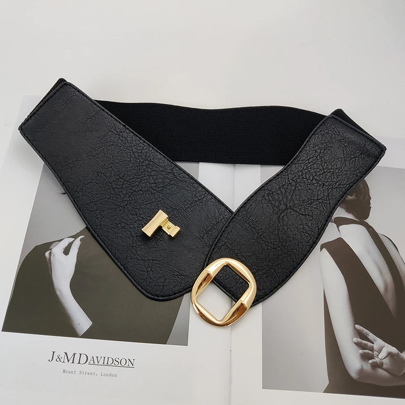 Wide Waist Cinch Belt for Women | Gold Buckle Elastic Corset Belt | Modern Blend Boutique