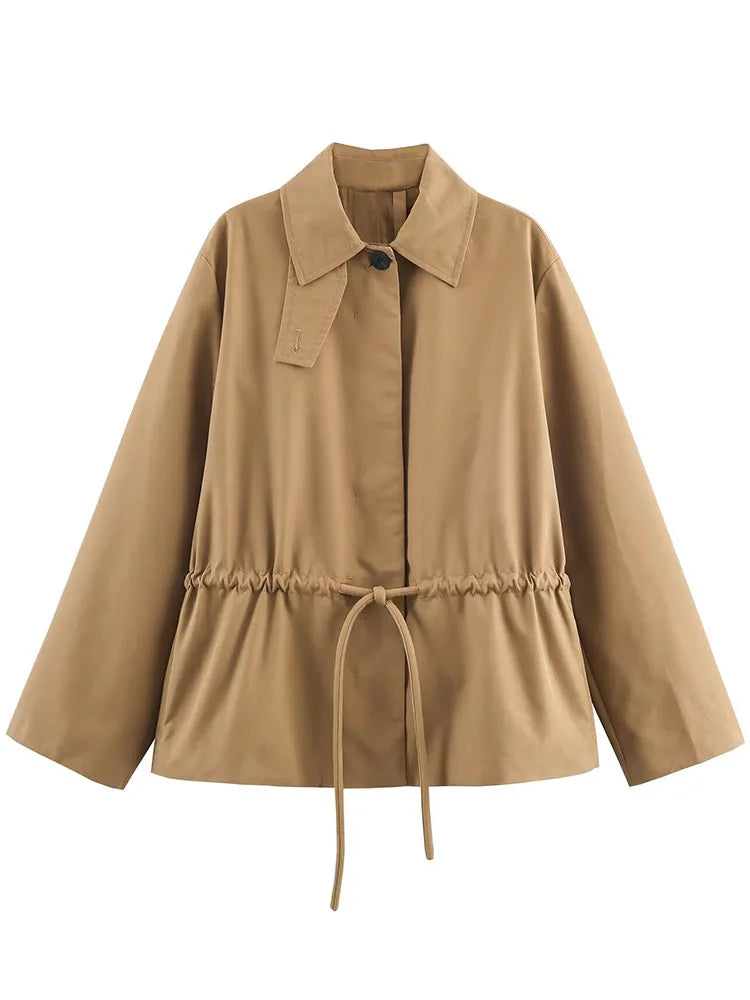 Fashion Turn Down Collar Coat/Short Cardigan Coat’s/Solid Type Jacket/Long-Sleeved/Lace-Up Decoration/Single-Breasted Female Casual Jacket.