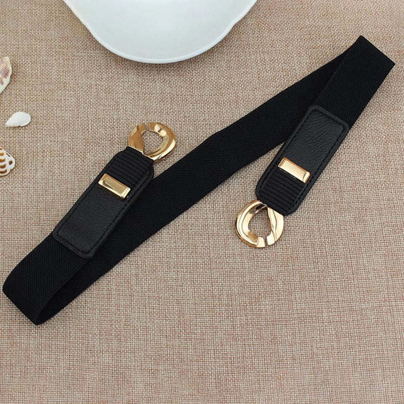 Female Wide Elastic Belt/Waistband Metal Buckle Belt/Women Waist Band Cummerband Sweater Coat Clothing Accessories.