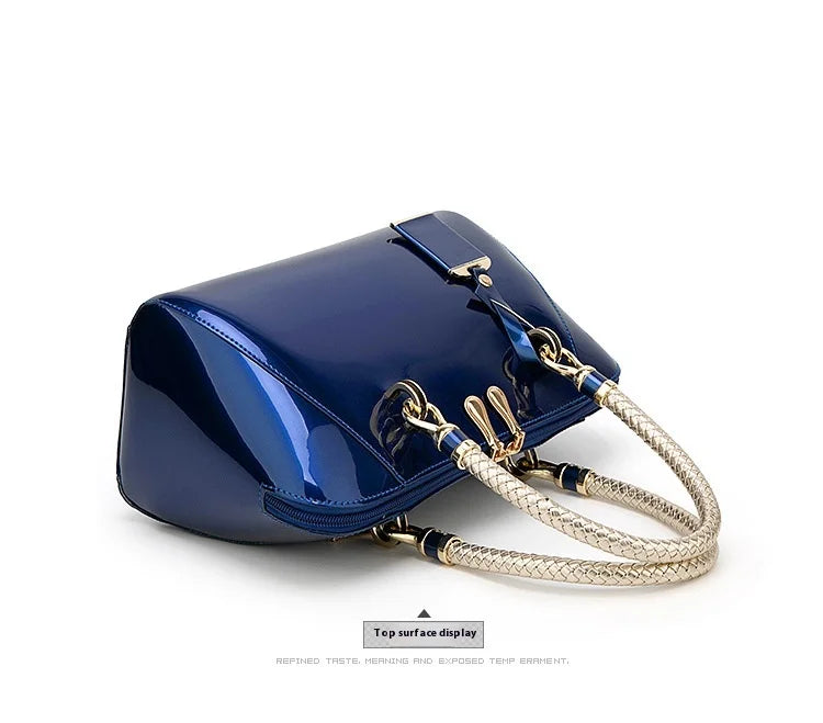 Luxury Pink Patent Leather Handbag – Glossy Top Handle Tote with Gold Hardware | Modern Blend Boutique