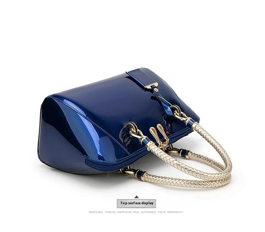 Luxury Pink Patent Leather Handbag – Glossy Top Handle Tote with Gold Hardware | Modern Blend Boutique