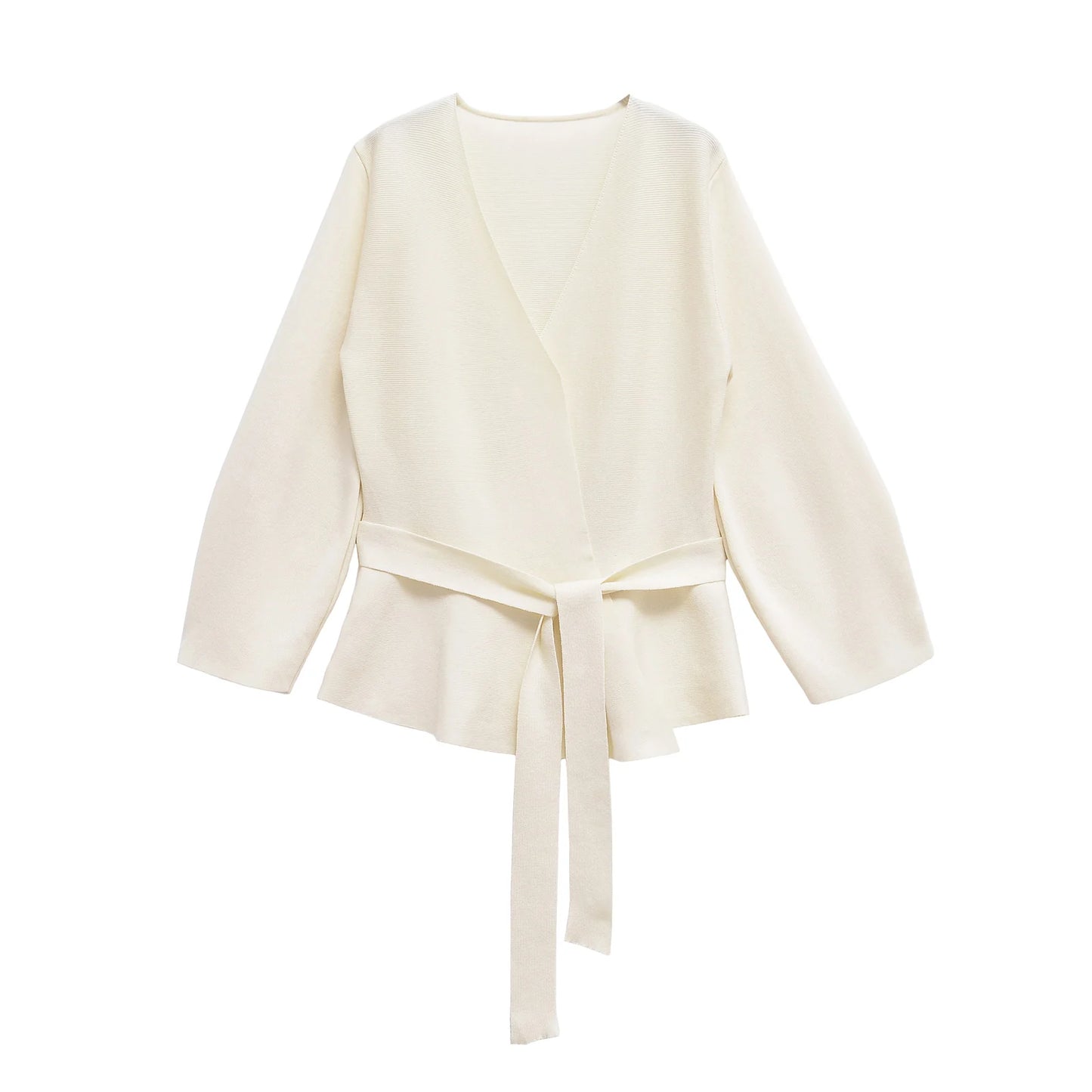Cardigan Tuck Wrap knitted Blazer/Shoulder Pad Belt Knit Blazer/Retro V-neck Long Sleeve Versatile Female/Coat Women Clothes.