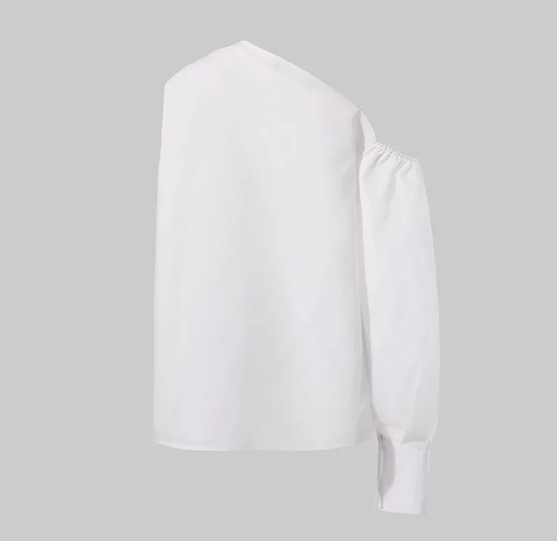 Women's Solid Color Oblique/Shoulder fit long Sleeve. For casual use/Off Shoulder design. Female Fashion Lantern Long Sleeve Shirts.