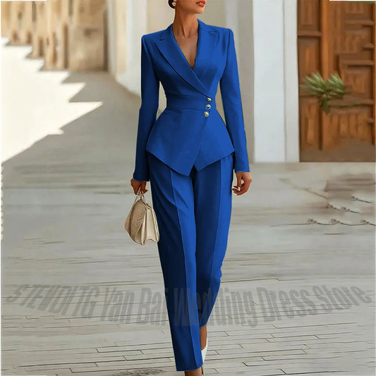Modern Blend Boutique Luxury Tailored 2-Piece Women’s Suit Set – Elegant Slim Fit Business & Formal Blazer Trouser Outfit