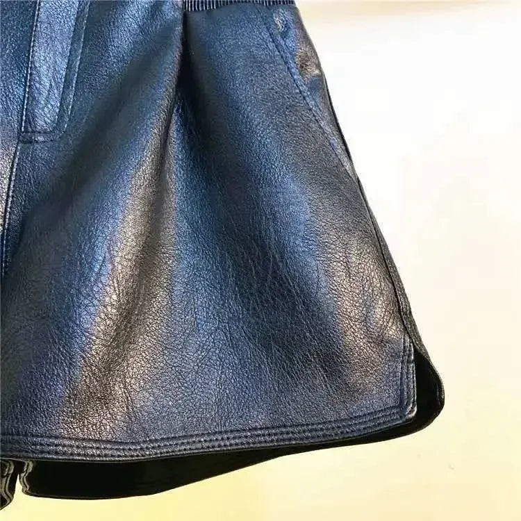 Women’s Boutique Style High-Waist Leather Shorts – Loose Fit Wide-Leg Faux Leather Pants/Versatile Fall Fashion