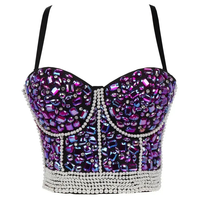 Fashion Sequined Tank Top/Shiny Shaper Push Up Bra/Sexy Halter Cropped Top/Bralette Corset Camis.