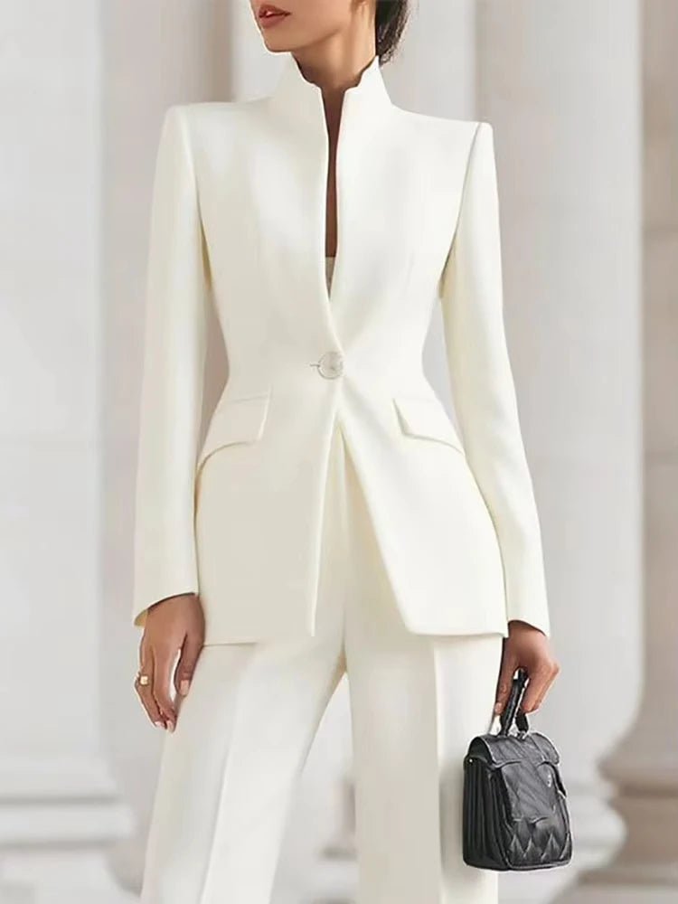 Elegant Tailored Long Sleeve Blazer & Wide-Leg Pant Suit Set – Timeless Professional Luxury Outfit for Women | Modern Blend Boutique