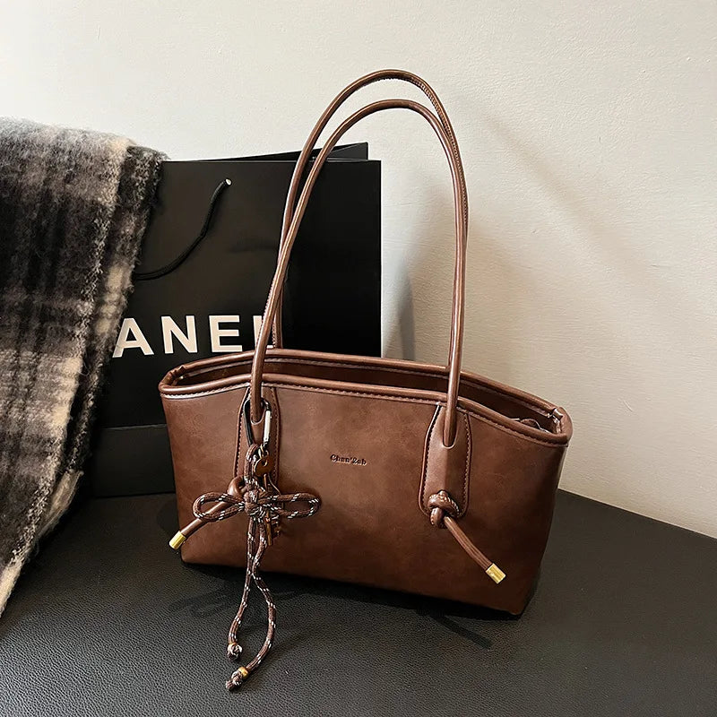 PU Leather Shoulder Bags For Women. Winter Y2K Trend Female Crossbody Bag Lady Handbags And Purses Retro Tote Bag.