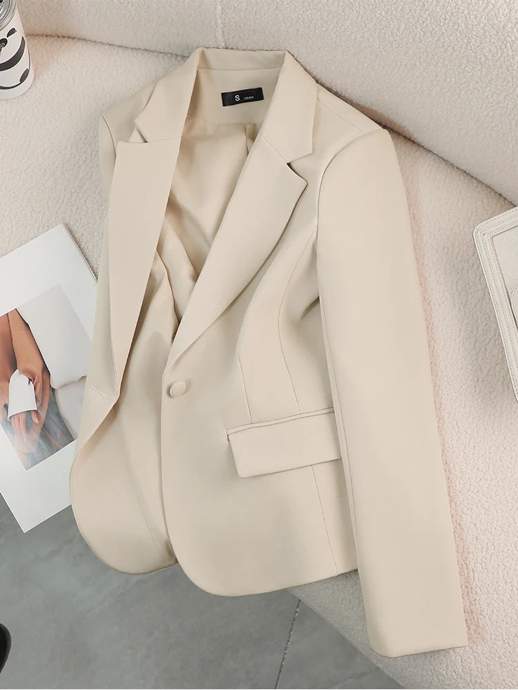 Elegant Slim Fitted Blazer’s/Red/Green Beige/Black/Solid Female Business Work Wear/Buttoned Formal Jacket Coat For Autumn Winter.