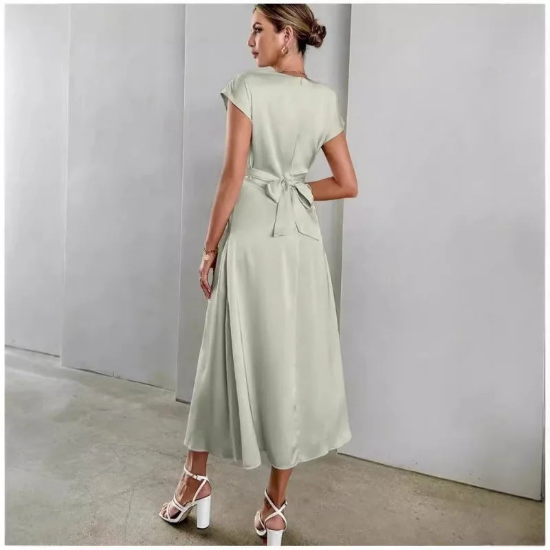 Elegant Corset Party Dress. Elegant Short Sleeve O Neck Bandage Satin Long Evening Guest Gala Cocktail Guest Dress