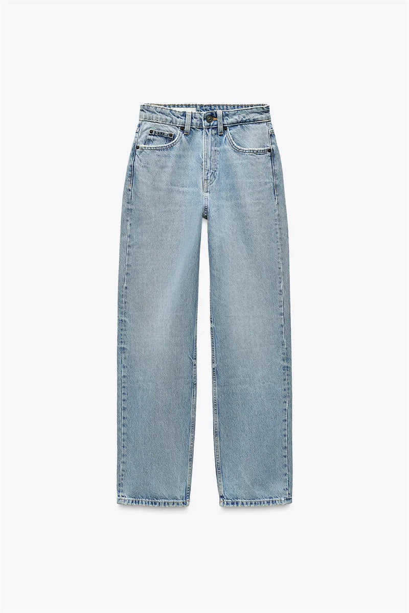 Women’s High-Waisted Straight-Leg Jeans – Classic Relaxed Fit Denim Pants