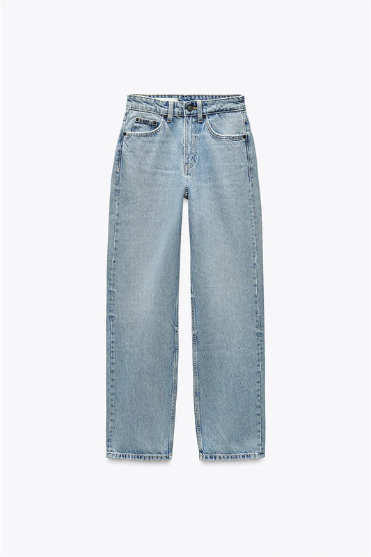 Women’s High-Waisted Straight-Leg Jeans – Classic Relaxed Fit Denim Pants