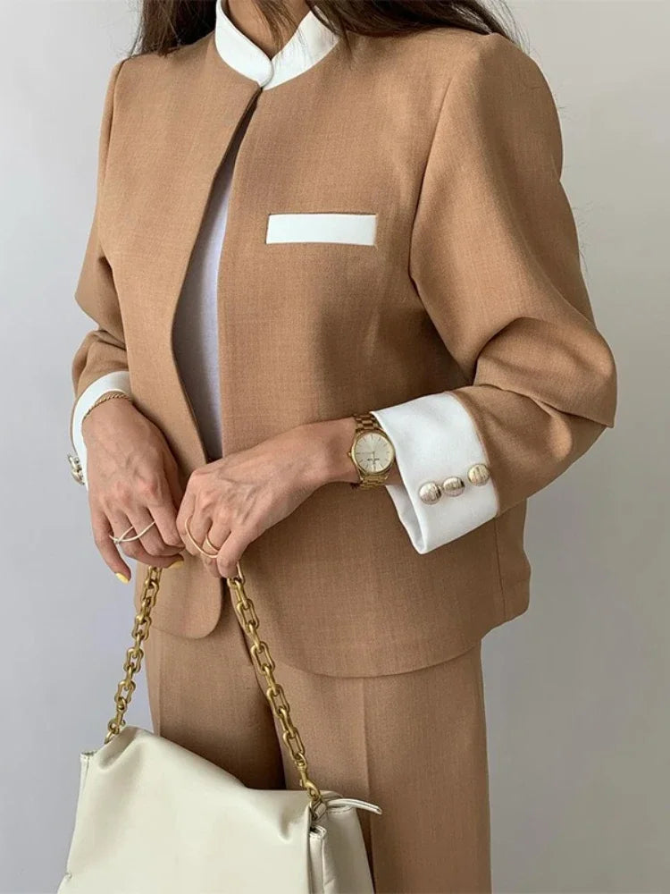 Autumn Pants Set’s/Two Piece Suit Elegant Women Blazer/Cardigan Stand Collar Coat Straight Two Piece Sets Womens Outifits.