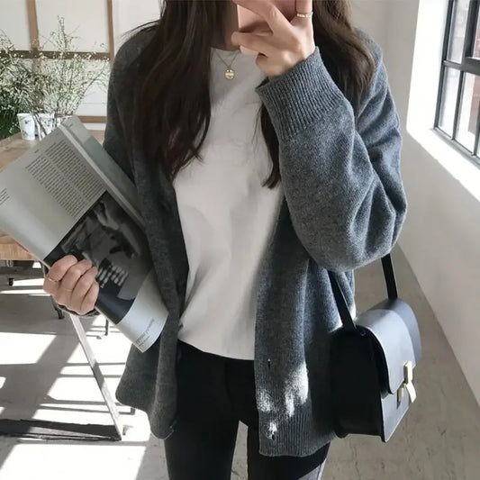 Oversized Women’s Cardigan | Soft Knit V-Neck Button Sweater | Relaxed Longline Layer