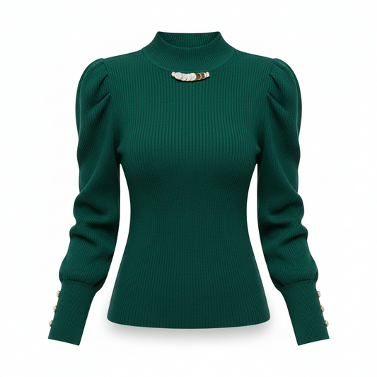 Elegant Solid Colored Button Sleeve Sweater’s/Women's Clothing/Autumn Winter Loose All-match Pullover’s.