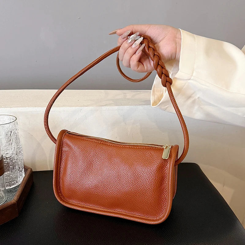 Modern Blend Boutique™ | Luxe Genuine Cowhide Leather Crossbody Bag – Premium Braided Strap Shoulder Purse for Women