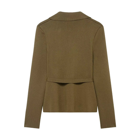 Women’s Olive Green Knit Blazer & Midi Skirt Set | Elegant Two-Piece Business Casual Suit | Fall Winter Fashion