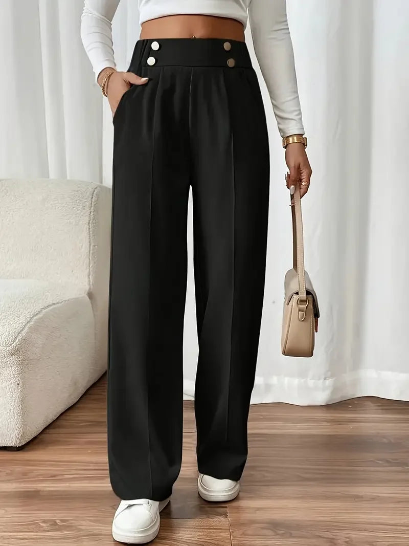 Well Fitted High Waist Pant’s/Wide Leg Pant’s/Flow Floor-Length Trousers/Minimalist Straight Fit Lounge/Elastic Waist Pocketed Pant’s.