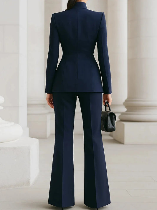 Two-Piece Women’s Tailored Pant Set – Elegant Solid Matching Blazer & Pants