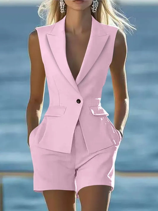 Elegant Sleeveless Blazer Vest & Tailored Shorts Set – Women’s Chic Summer Two Piece Suit Outfit | Modern Blend Boutique