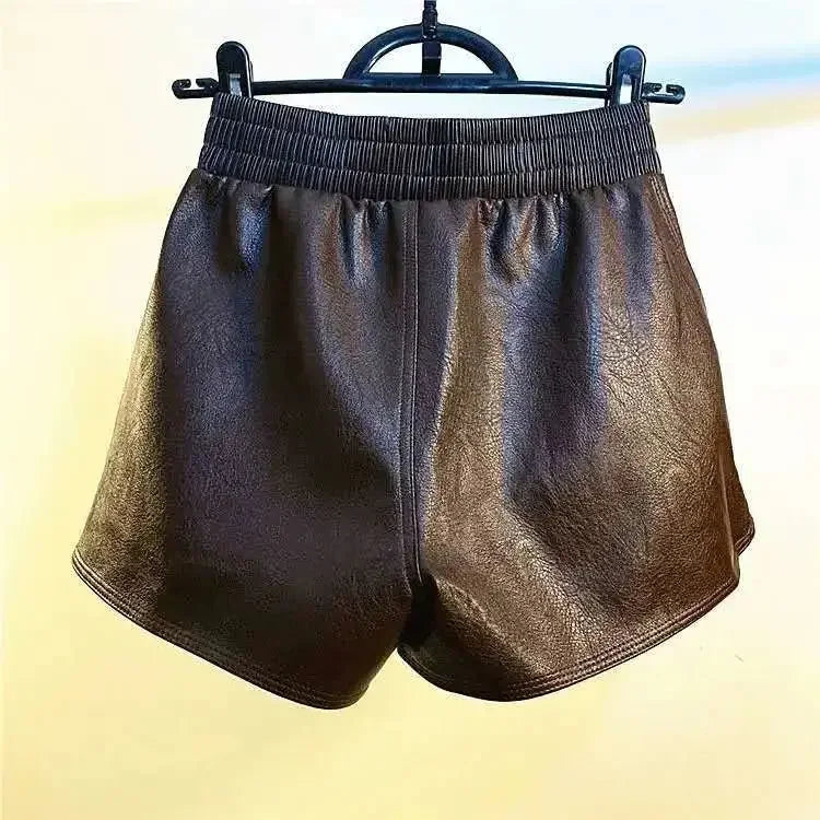 Women’s Boutique Style High-Waist Leather Shorts – Loose Fit Wide-Leg Faux Leather Pants/Versatile Fall Fashion