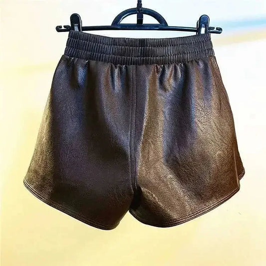 Women’s Boutique Style High-Waist Leather Shorts – Loose Fit Wide-Leg Faux Leather Pants/Versatile Fall Fashion