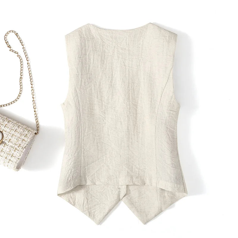 Modern Button Down Linen waistcoat/High end slim-fit short sleeveless suit V-neck vest clip