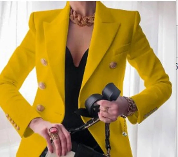 Women’s Luxury Colored Double-Breasted Blazer with Gold Buttons | Tailored Chic Statement Jacket