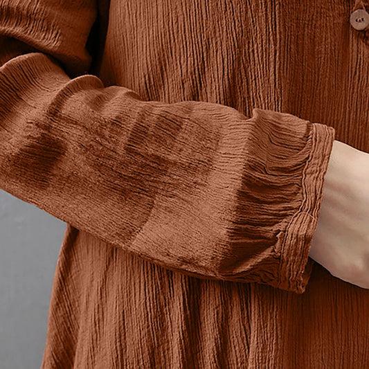 Oversized Linen Ginger Dresses/Bohemia Layering Vintage Robe/Long /Sleeve Loose Long Dress Female Autumn Vestidos.