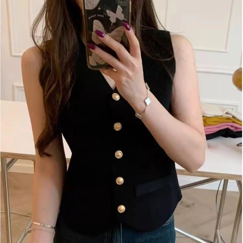 Chic Vests Elegant Waistcoat/V-neck Top’s/Casual/Outwear Sleeveless Slim/Knitted Vest All-match Streetwear.