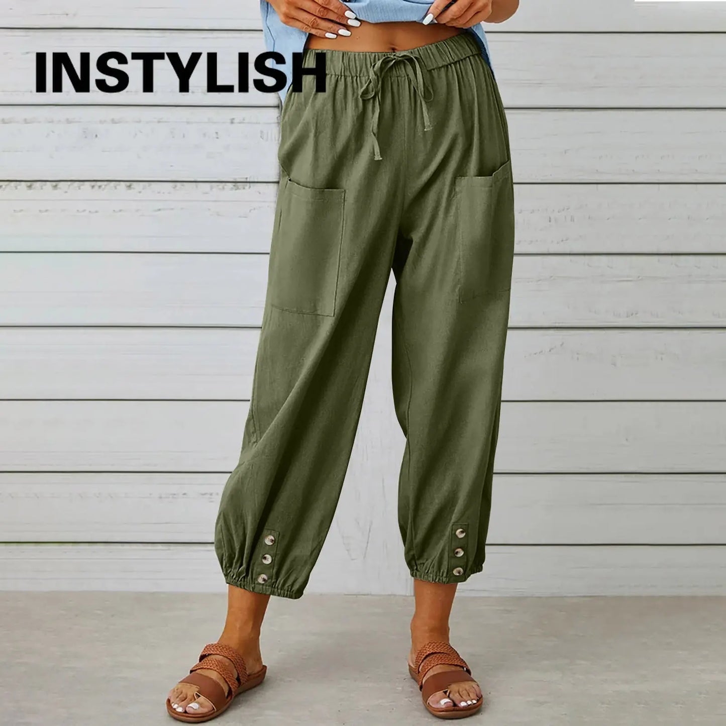Comfy Carpi Harajuku Pants/Loose Cotton Linen/Solid Color Elastic Waist Loose Straight Trousers/Waist Wide Leg Pants.