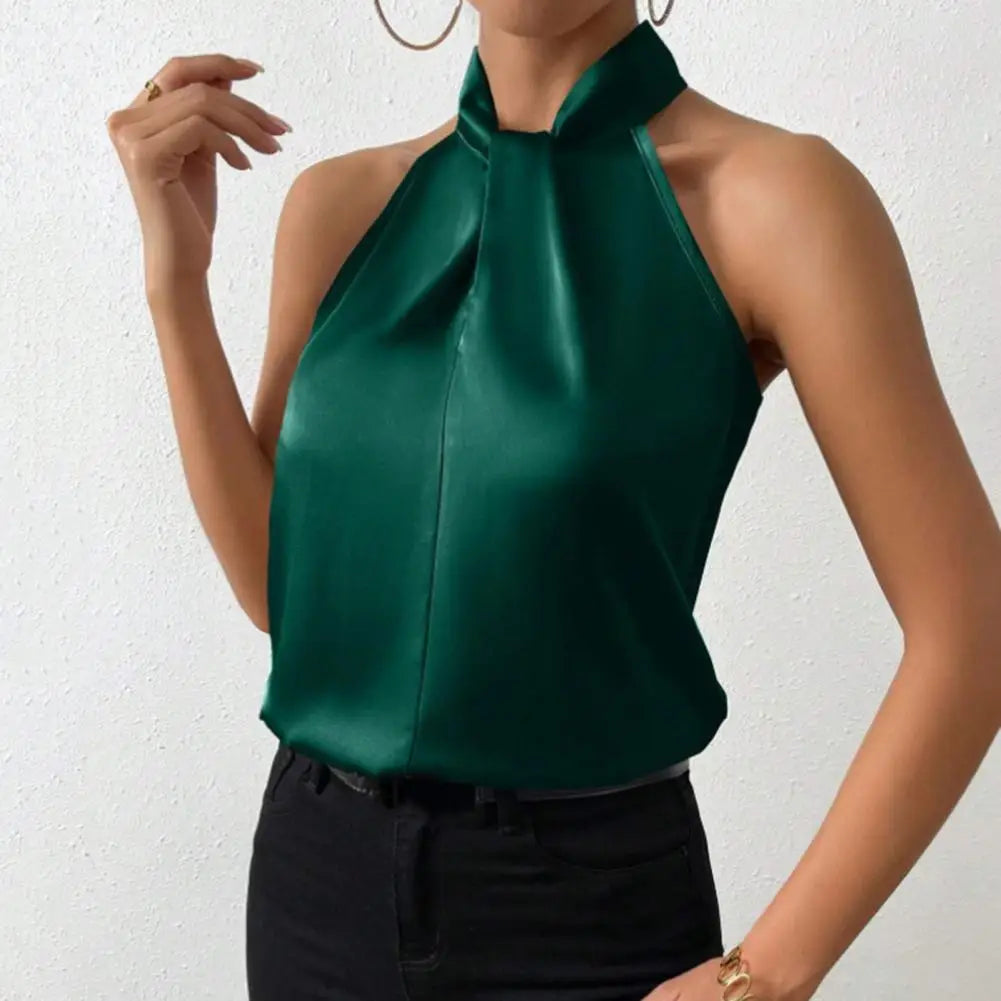 Halter Off Shoulder’s Backless Top’s/ Satin Backless Female Camisole Top/Devine Holiday Blouse/Hanging Neck Strap Vest.