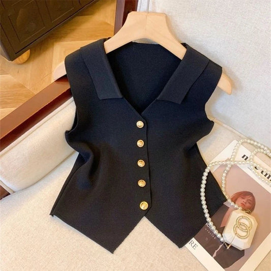 Chic Vests Elegant Waistcoat/V-neck Top’s/Casual/Outwear Sleeveless Slim/Knitted Vest All-match Streetwear.