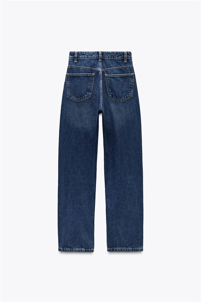 Women’s High-Waisted Straight-Leg Jeans – Classic Relaxed Fit Denim Pants